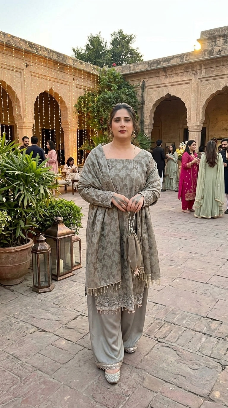 Luxury Gray Cutwork Bridal Pret Set – Pre Booking