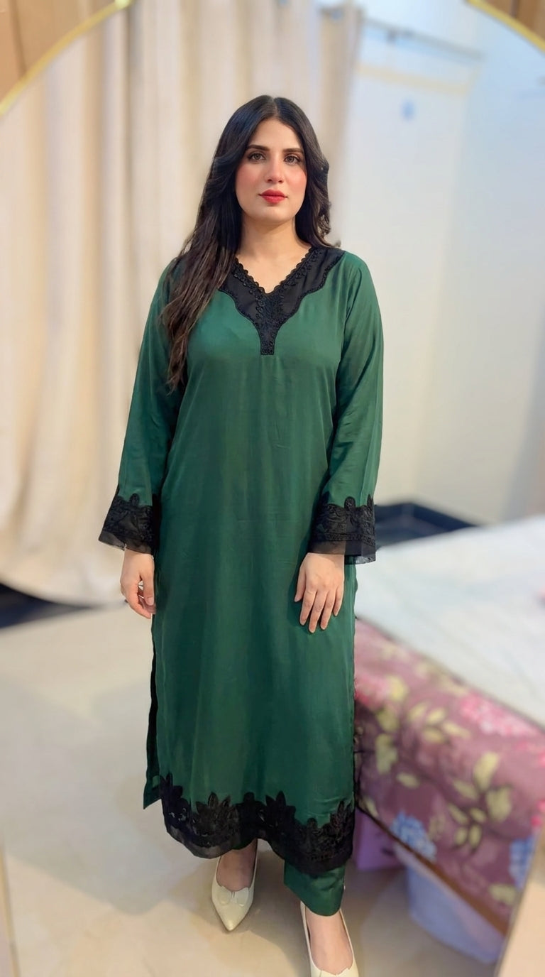Moonssoon 01 – Green 2PC Raw Silk Set
