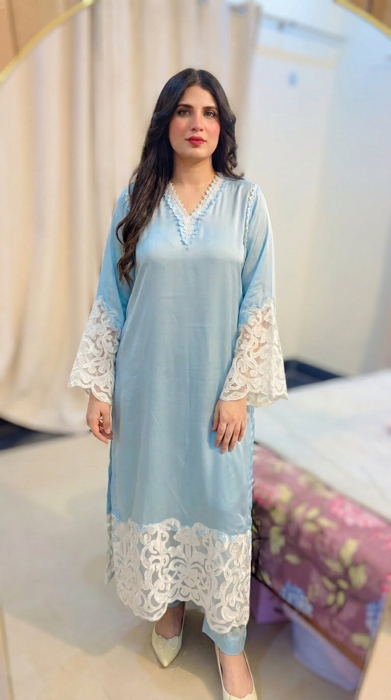 Uraan 01 Sky Blue Silk 2 Piece Pret Outfit for Women