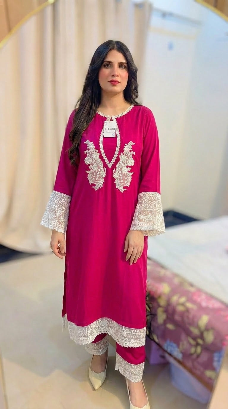 Moonssoon 02 – Pink Raw Silk 2PC Set